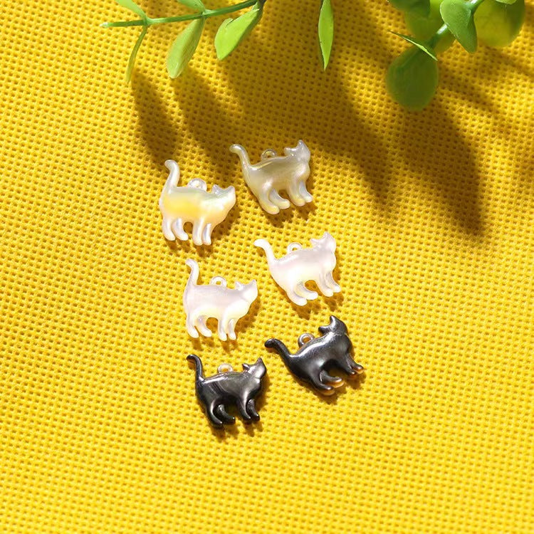 Black Mop Shell Kitten Design Pendant DIY